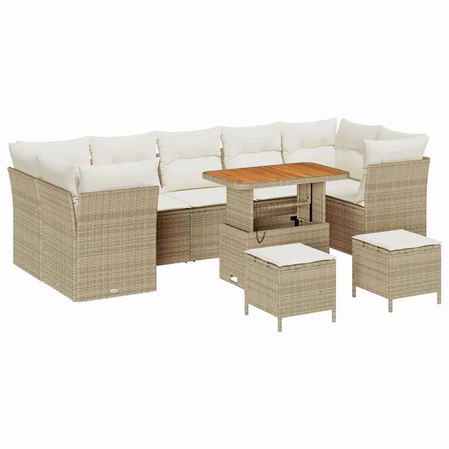 Ensemble de canapé de jardin 10 pcs Beige polyrotin - 2