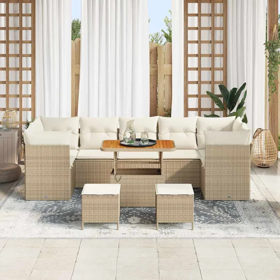 Ensemble de canapé de jardin 10 pcs Beige polyrotin - 3