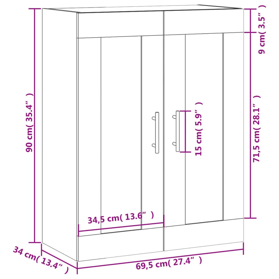Armoire murale blanc 69,5x34x90 cm bois d'ingénierie - 13