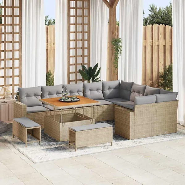 Ensemble de canapé de jardin 12 pcs Beige polyrotin