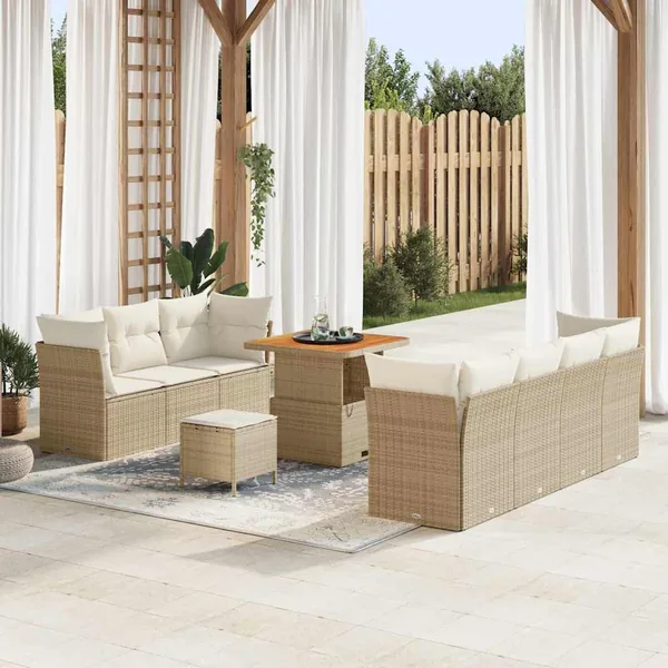 Ensemble de canapé de jardin 10 pcs Beige polyrotin