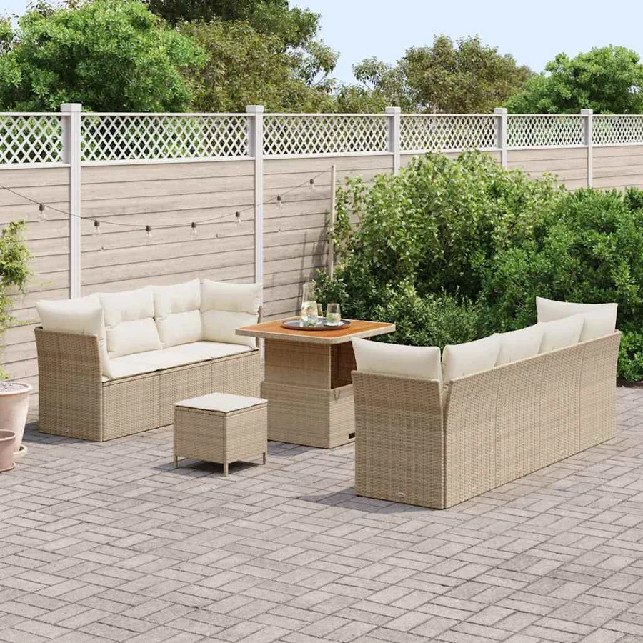 Ensemble de canapé de jardin 10 pcs Beige polyrotin - 3