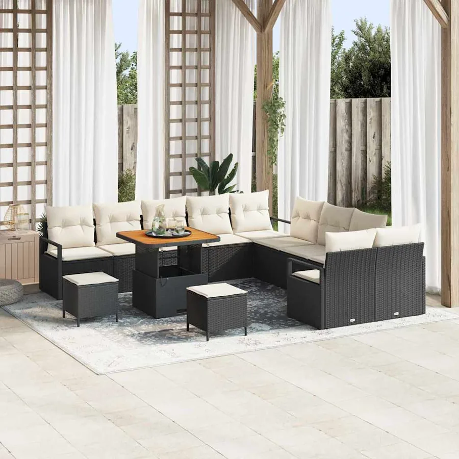 Ensemble de canapé de jardin avec coussin 13 pcs Noir polyrotin
