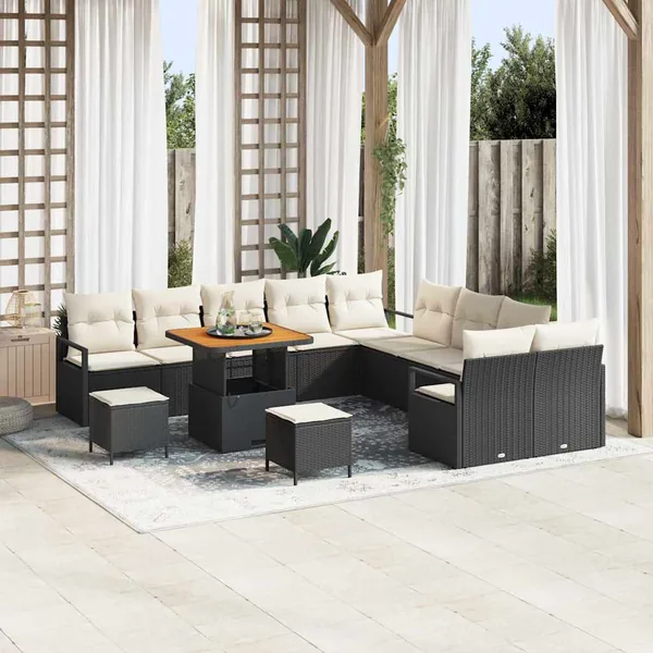 Ensemble de canapé de jardin avec coussin 13 pcs Noir polyrotin