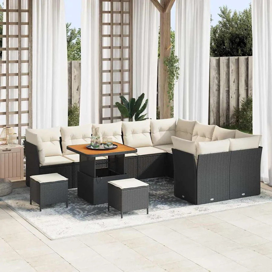 Ensemble de canapé de jardin 12 pcs Noir polyrotin
