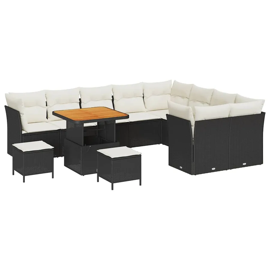 Ensemble de canapé de jardin 12 pcs Noir polyrotin - 2