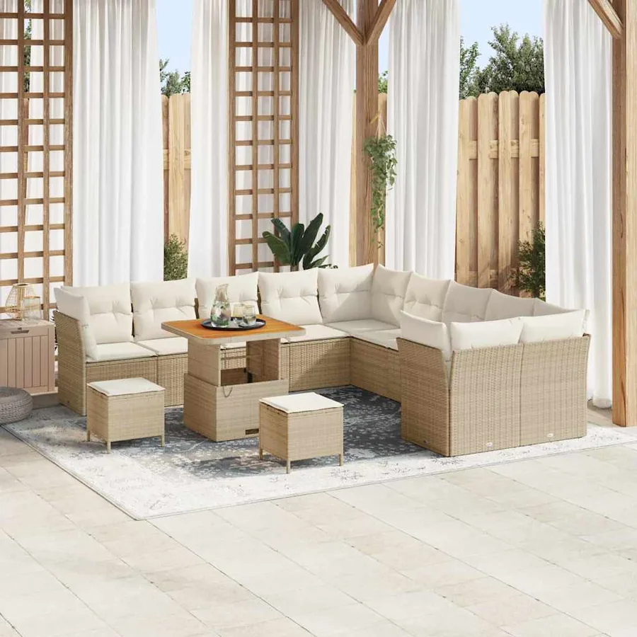 Ensemble de canapé de jardin 13 pcs Beige polyrotin