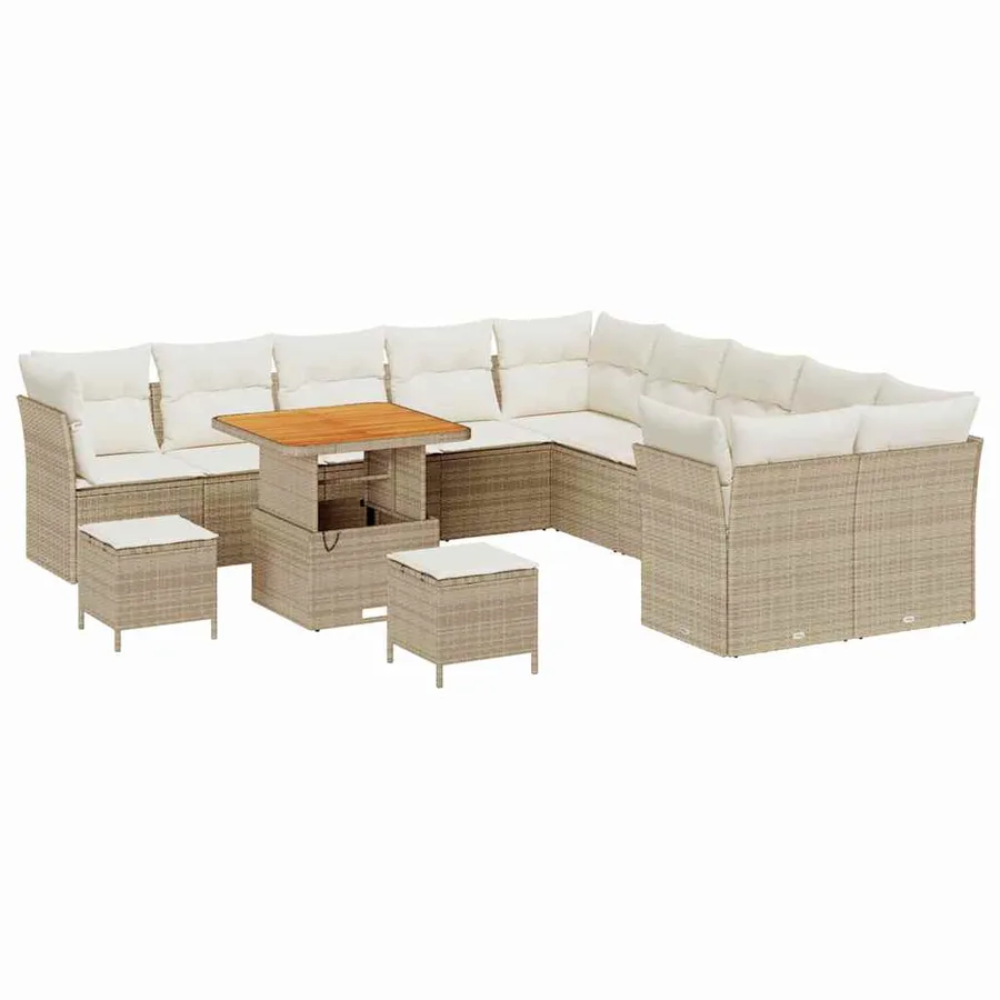 Ensemble de canapé de jardin 13 pcs Beige polyrotin - 2