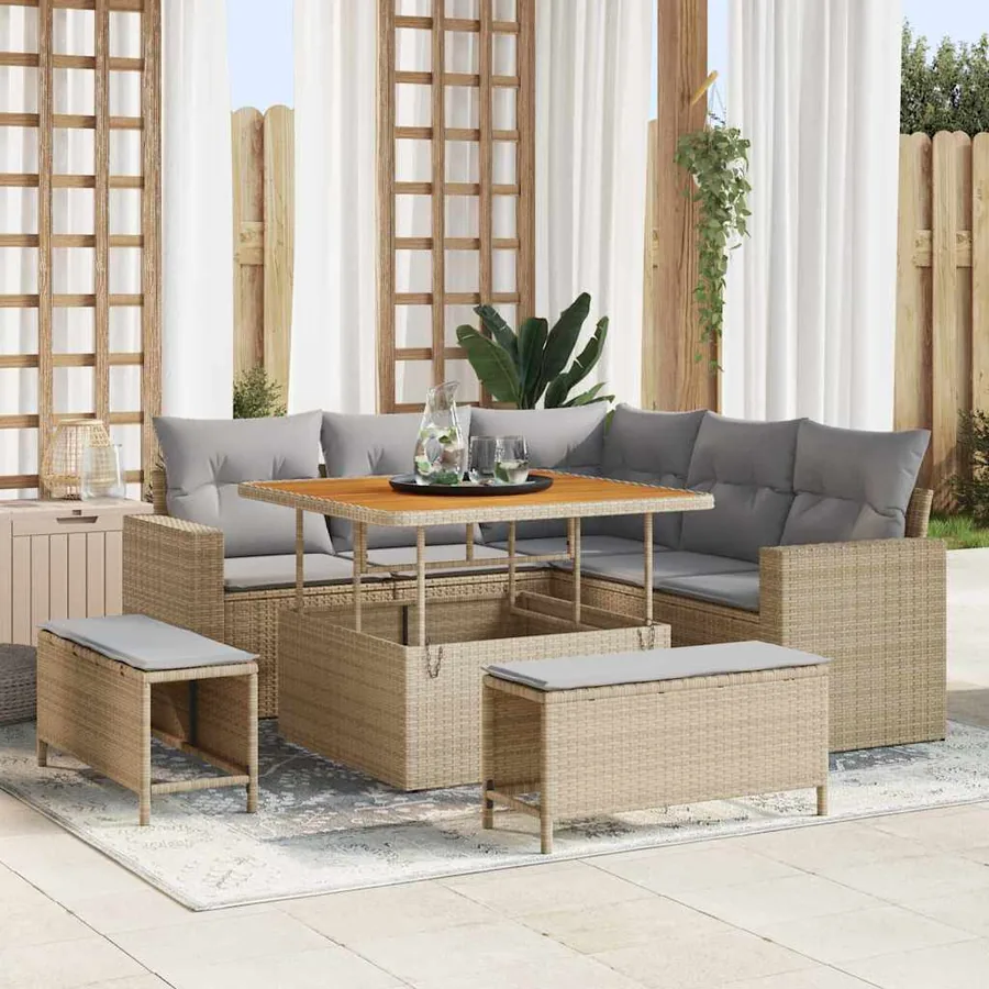 Ensemble de canapé de jardin 8 pcs Beige polyrotin