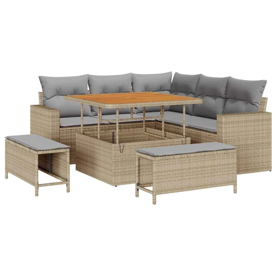 Ensemble de canapé de jardin 8 pcs Beige polyrotin - 2
