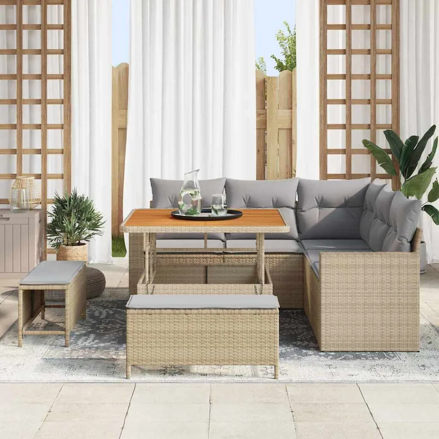 Ensemble de canapé de jardin 8 pcs Beige polyrotin - 3