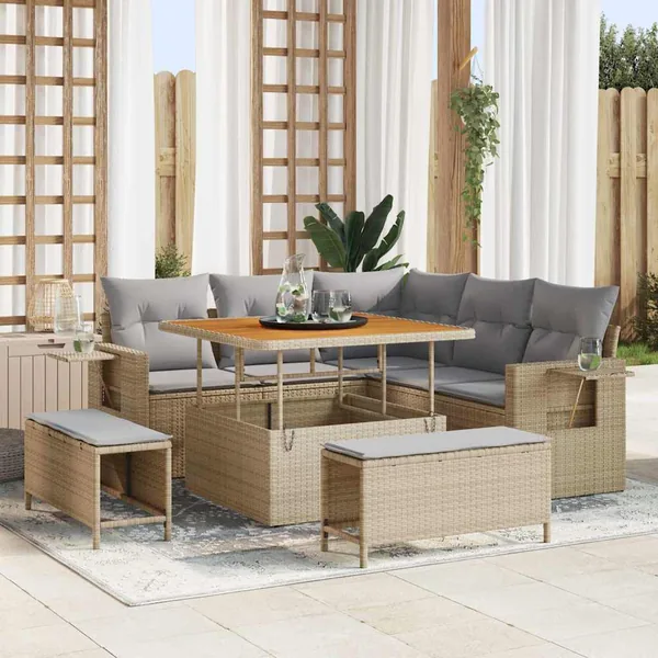 Ensemble de canapé de jardin avec coussin 8 pcs Beige polyrotin