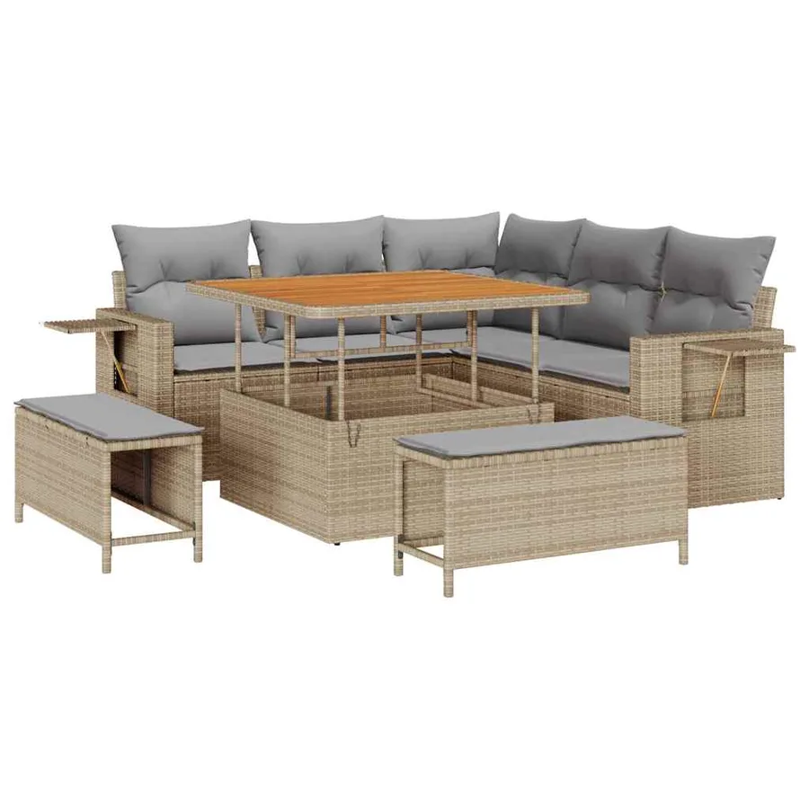 Ensemble de canapé de jardin avec coussin 8 pcs Beige polyrotin - 2