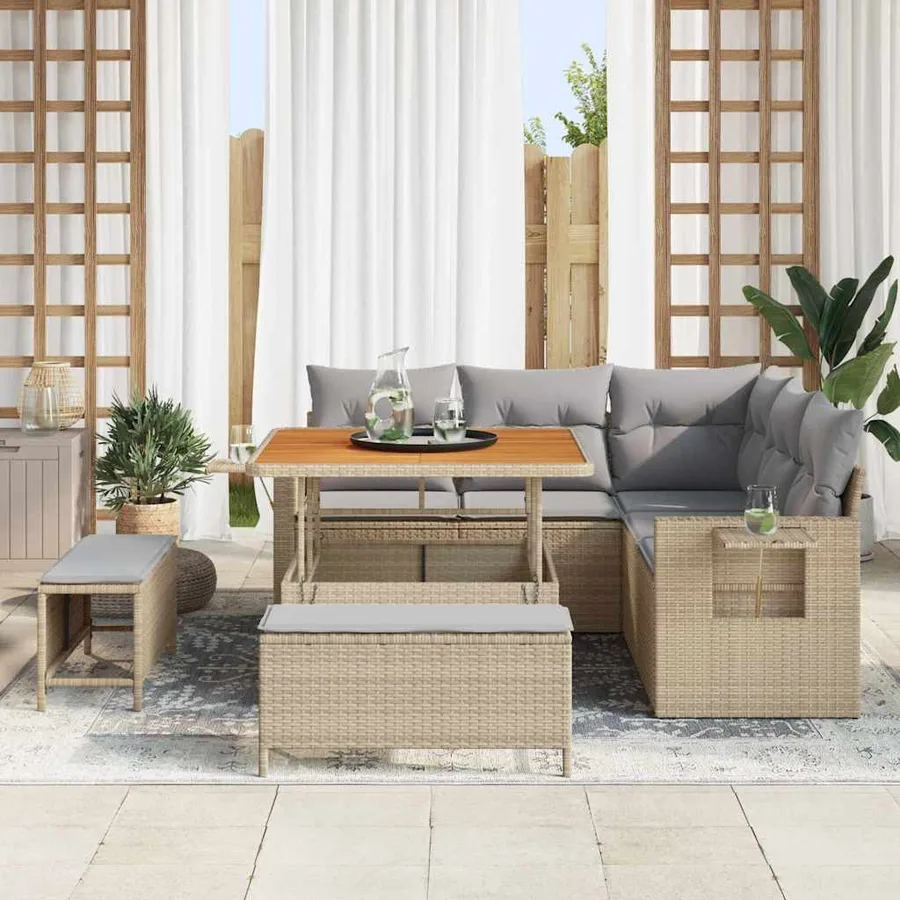 Ensemble de canapé de jardin avec coussin 8 pcs Beige polyrotin - 3