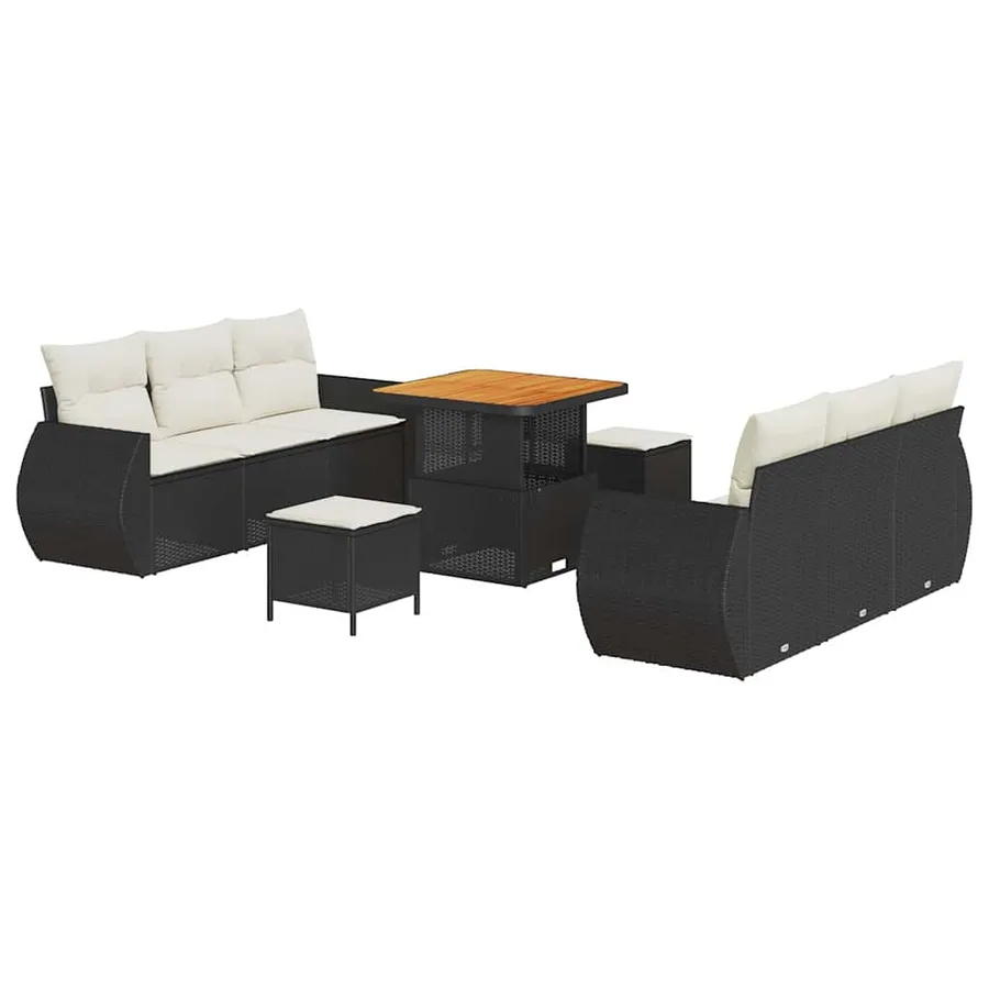 Ensemble de canapé de jardin avec coussin 9 pcs Noir polyrotin - 2