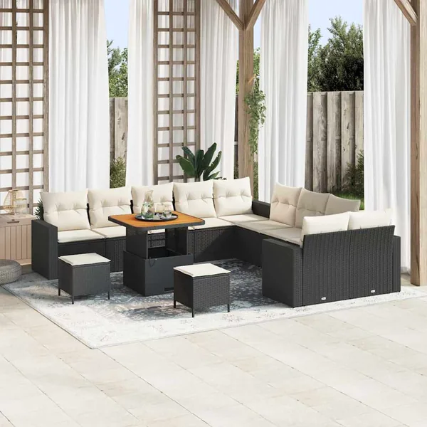 Ensemble de canapé de jardin 13 pcs Noir polyrotin