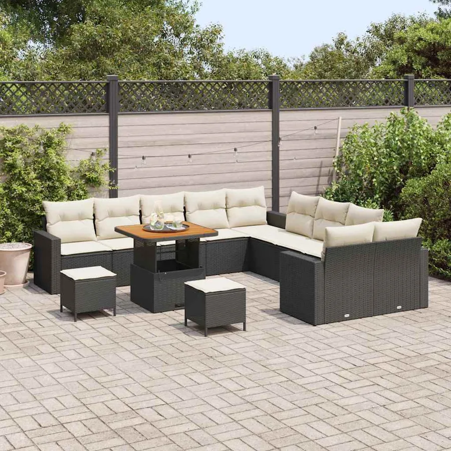 Ensemble de canapé de jardin 13 pcs Noir polyrotin - 3
