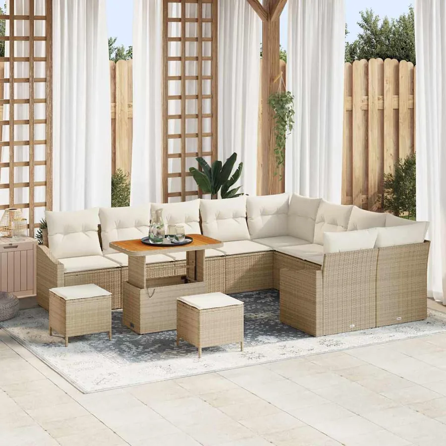 Ensemble de canapé de jardin 12 pcs Beige Poly rotin