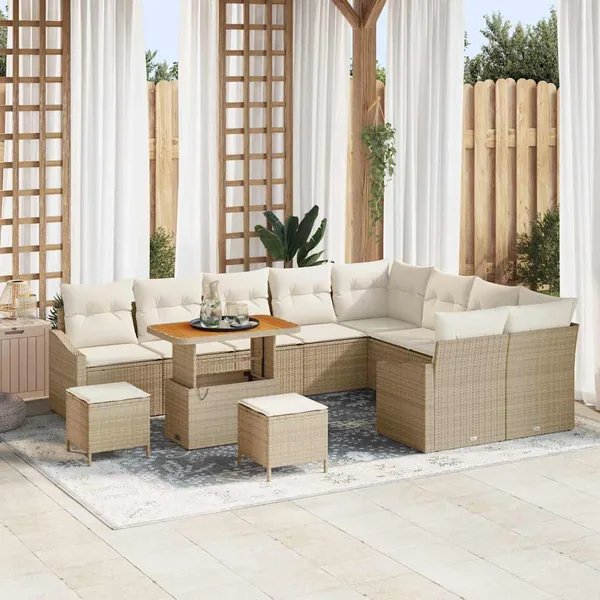 Ensemble de canapé de jardin 12 pcs Beige Poly rotin