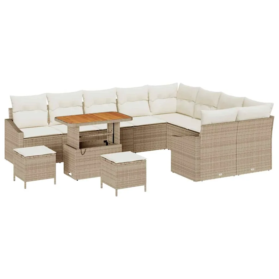 Ensemble de canapé de jardin 12 pcs Beige Poly rotin - 2