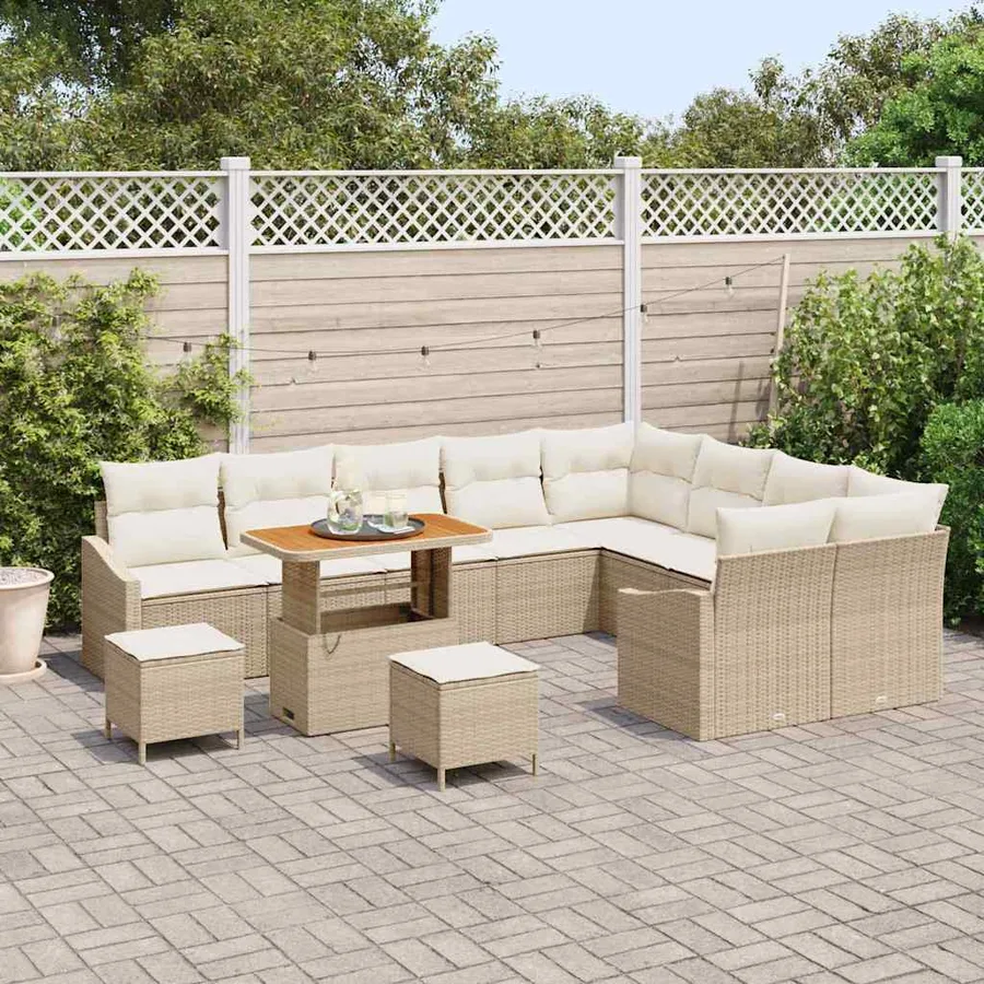 Ensemble de canapé de jardin 12 pcs Beige Poly rotin - 3