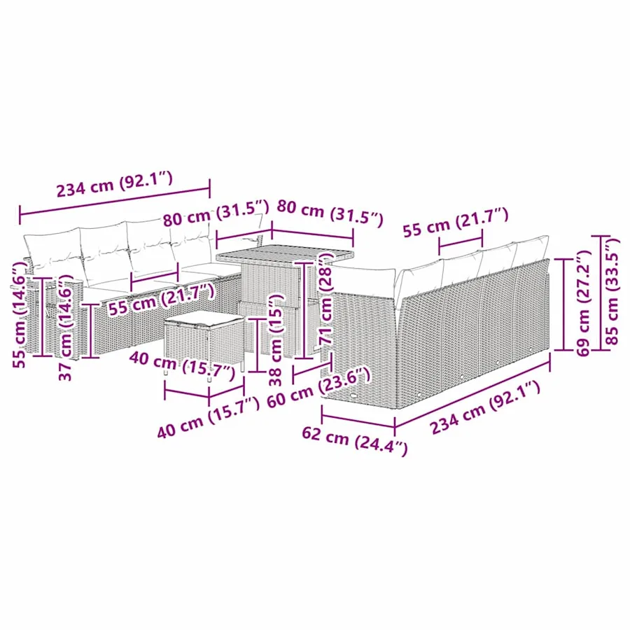 Ensemble de canapé de jardin 12 pcs Noir et Crème polyrotin - 19