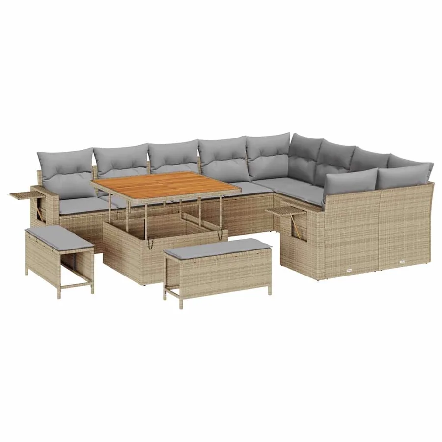 Ensemble de canapé de jardin 12 pcs Beige polyrotin - 2