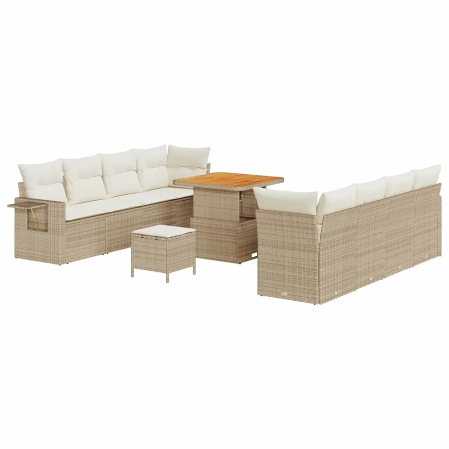 Ensemble de canapé de jardin 11 pcs Beige Poly rotin - 2