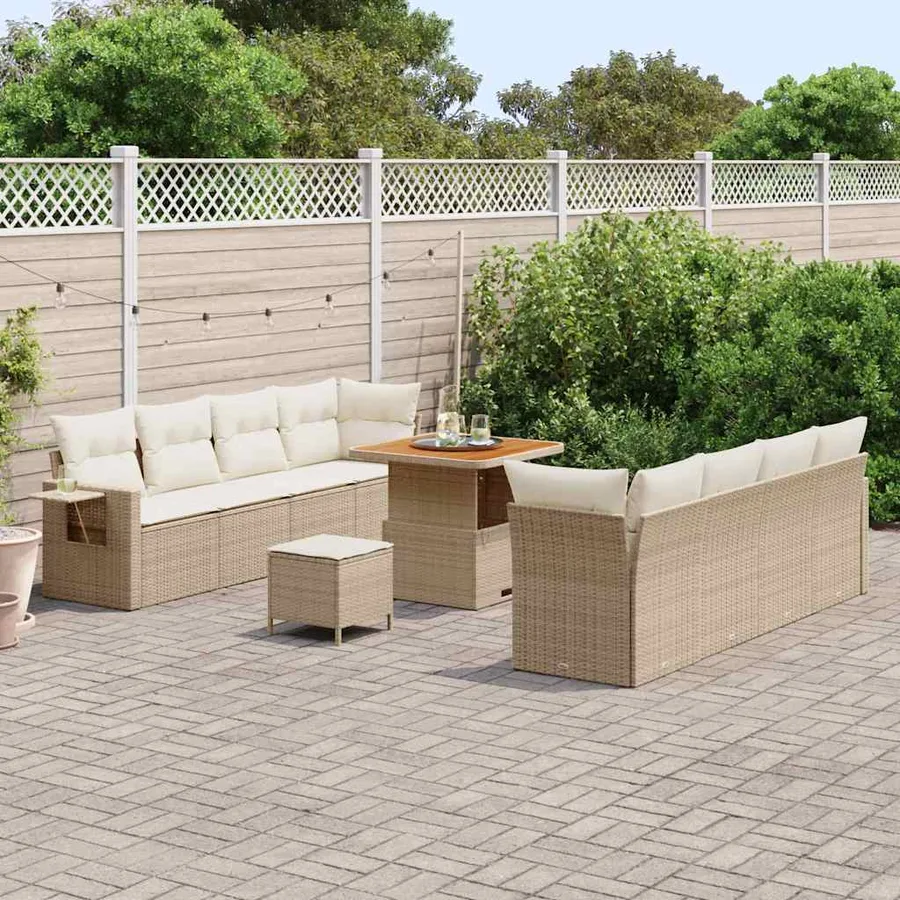 Ensemble de canapé de jardin 11 pcs Beige Poly rotin - 3