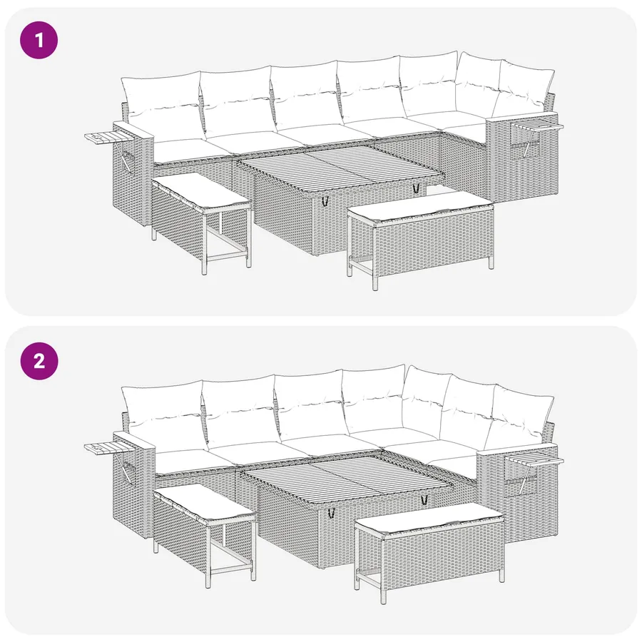 Ensemble de canapé de jardin 9 pcs Beige polyrotin - 11