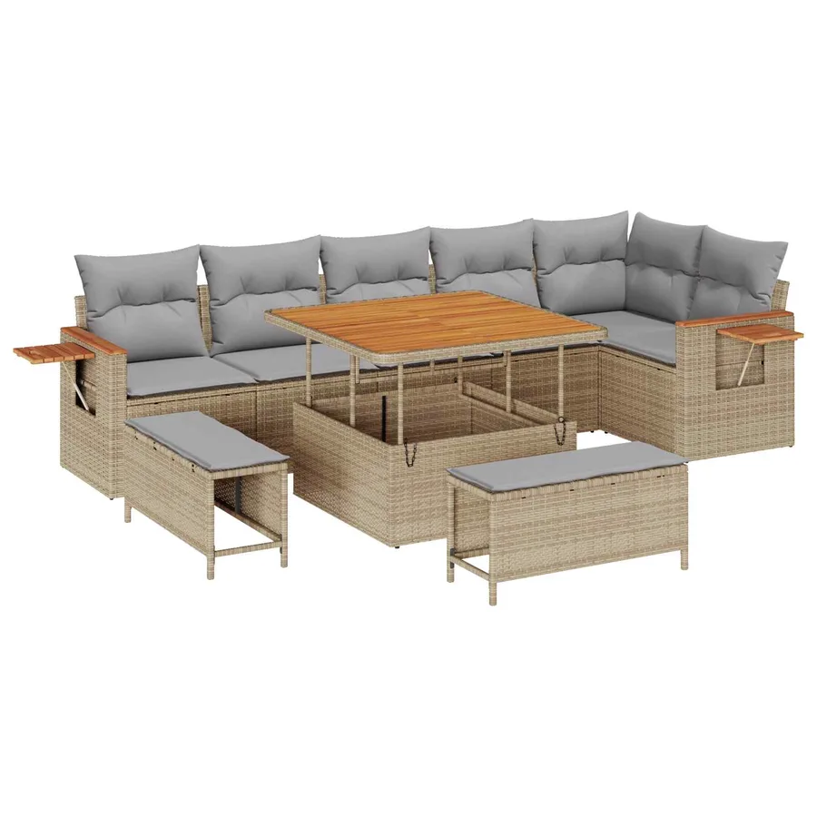Ensemble de canapé de jardin 9 pcs Beige polyrotin - 2