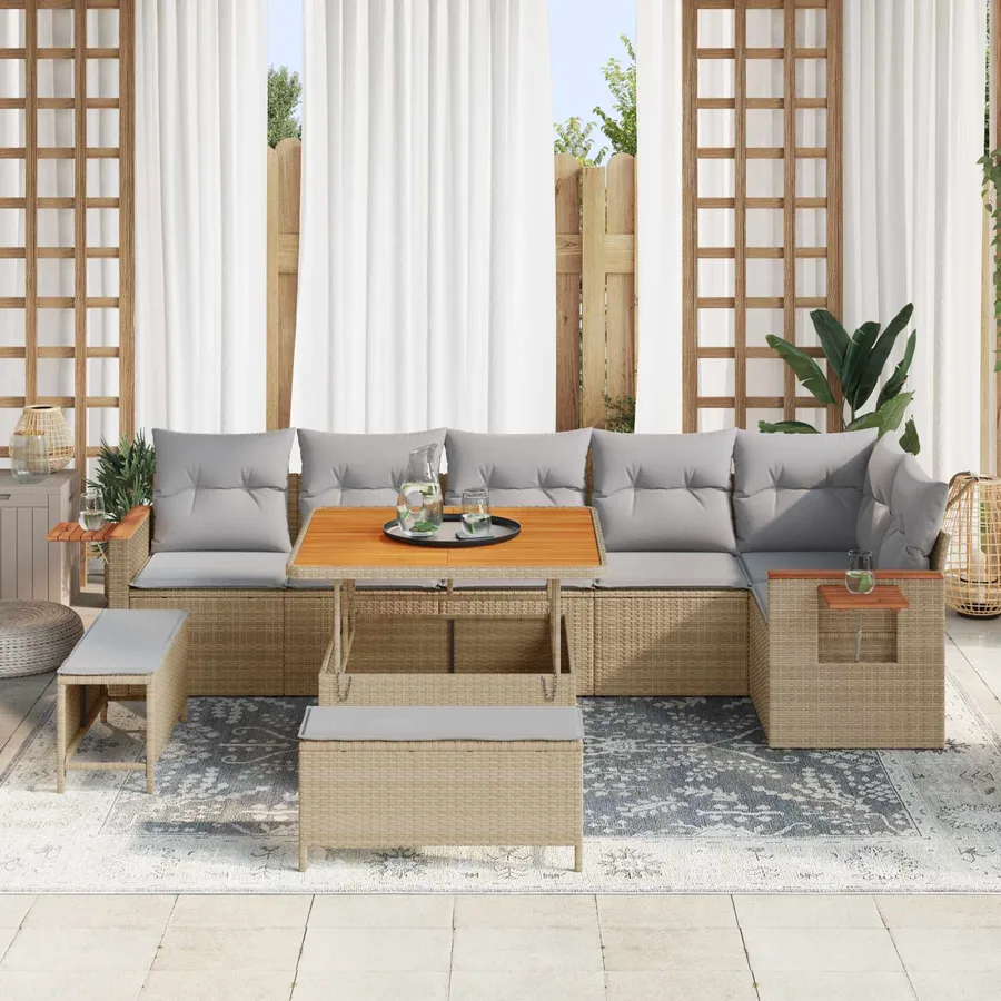 Ensemble de canapé de jardin 9 pcs Beige polyrotin - 3
