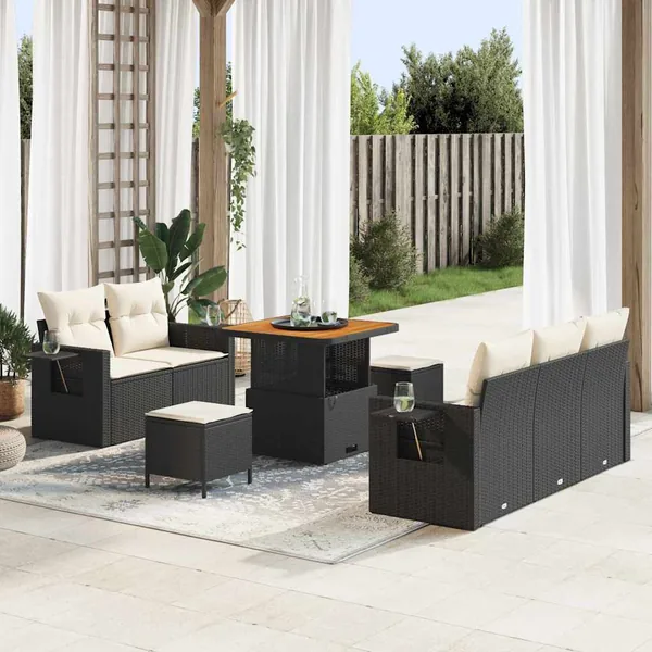Ensemble de canapé de jardin avec coussin 8 pcs Noir polyrotin