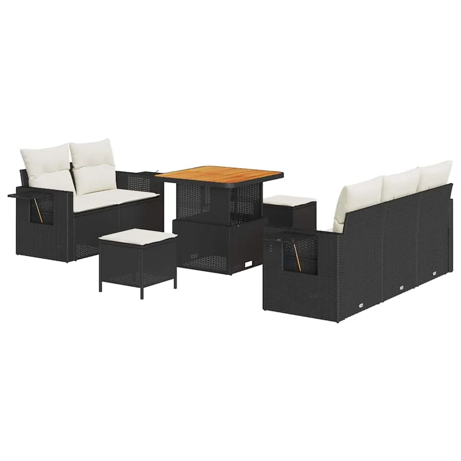 Ensemble de canapé de jardin avec coussin 8 pcs Noir polyrotin - 2