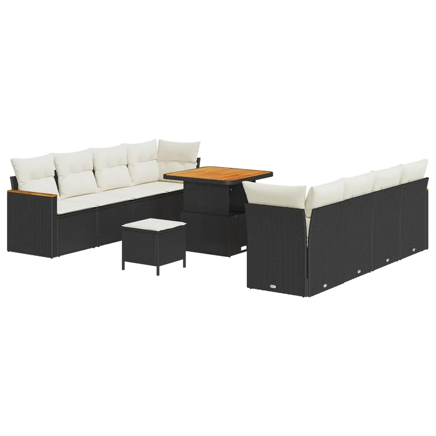 Ensemble de canapé de jardin 11 pcs Noir polyrotin - 2
