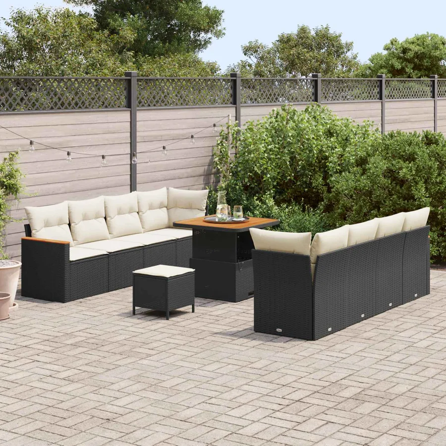 Ensemble de canapé de jardin 11 pcs Noir polyrotin - 3