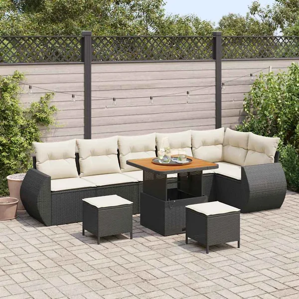 Ensemble de canapé de jardin 9 pcs Noir polyrotin