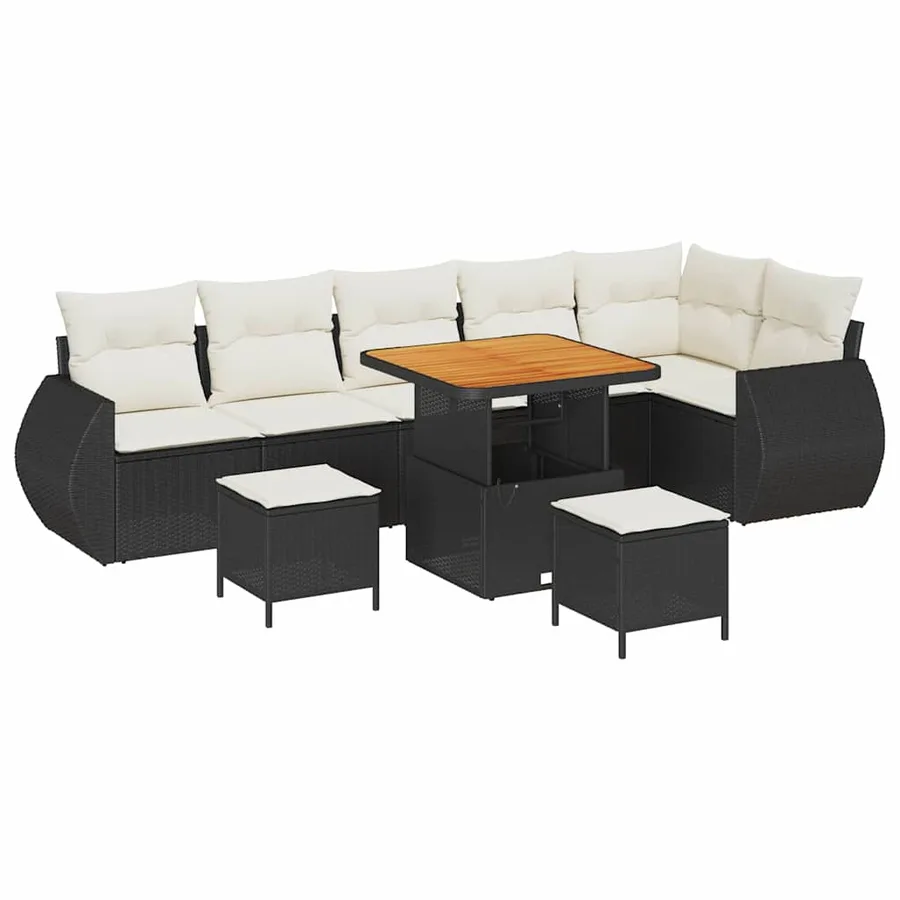 Ensemble de canapé de jardin 9 pcs Noir polyrotin - 2