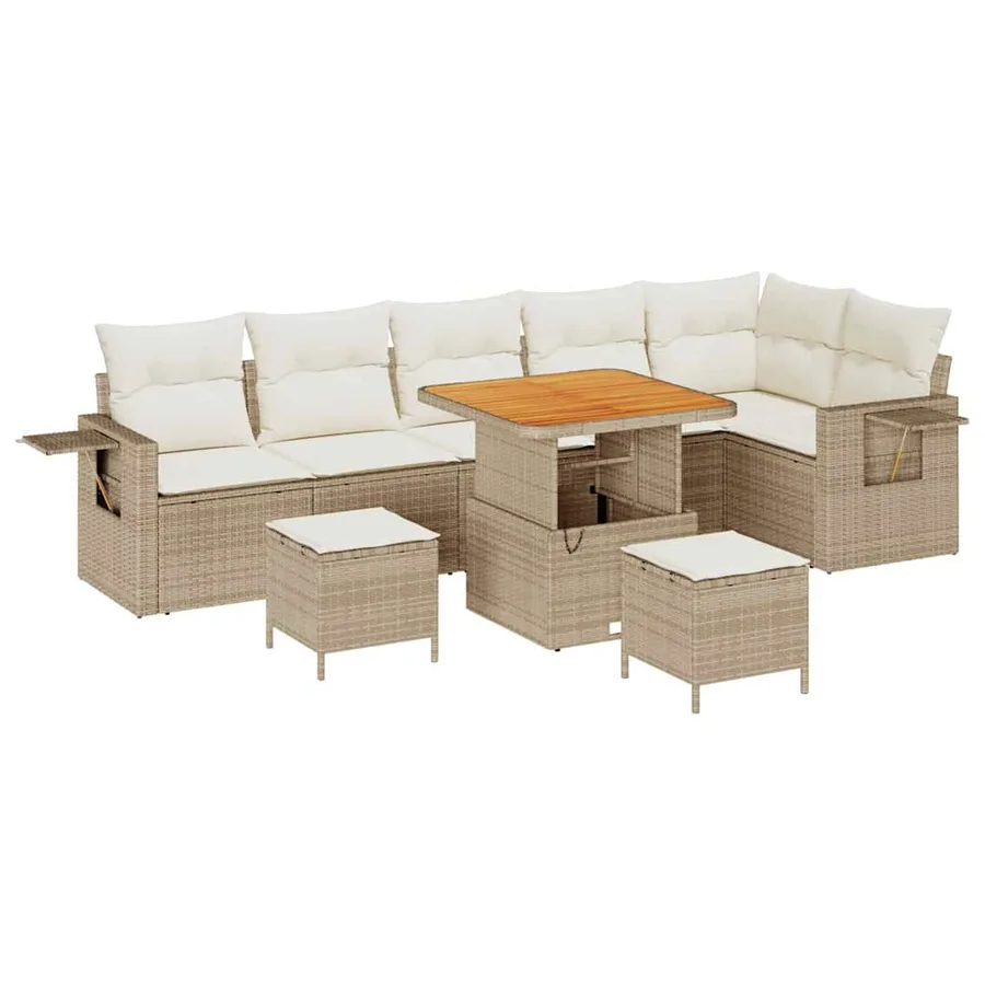 Ensemble de canapé de jardin 9 pcs Beige polyrotin - 2