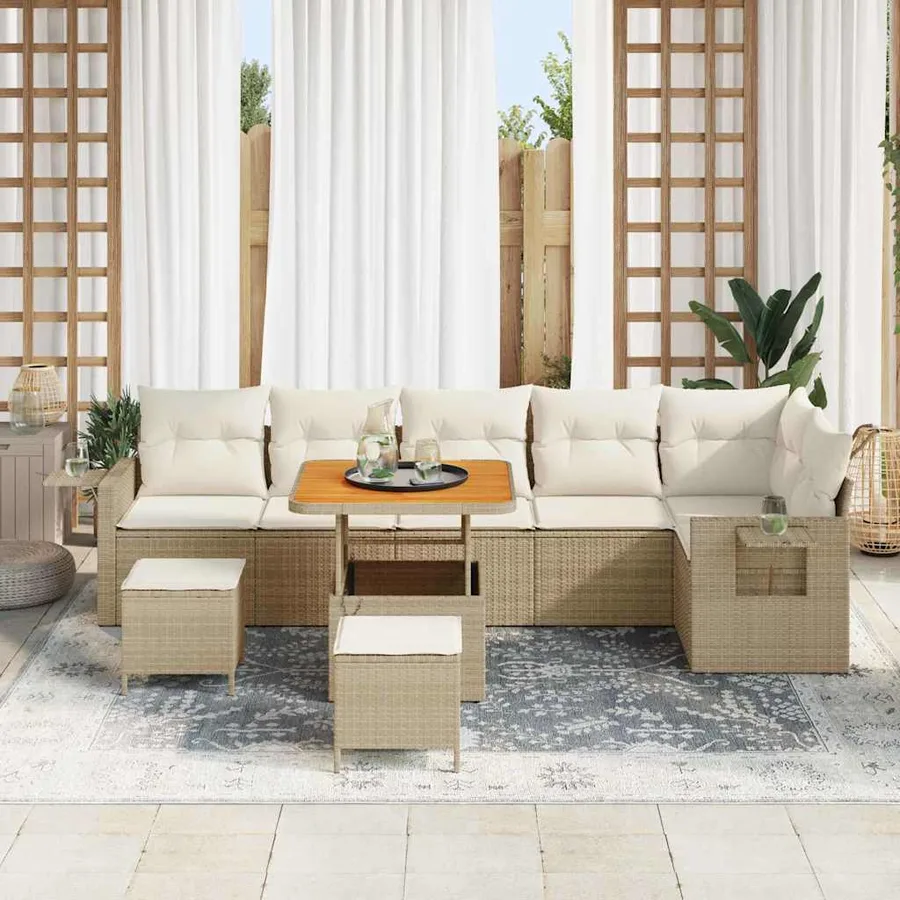 Ensemble de canapé de jardin 9 pcs Beige polyrotin - 3