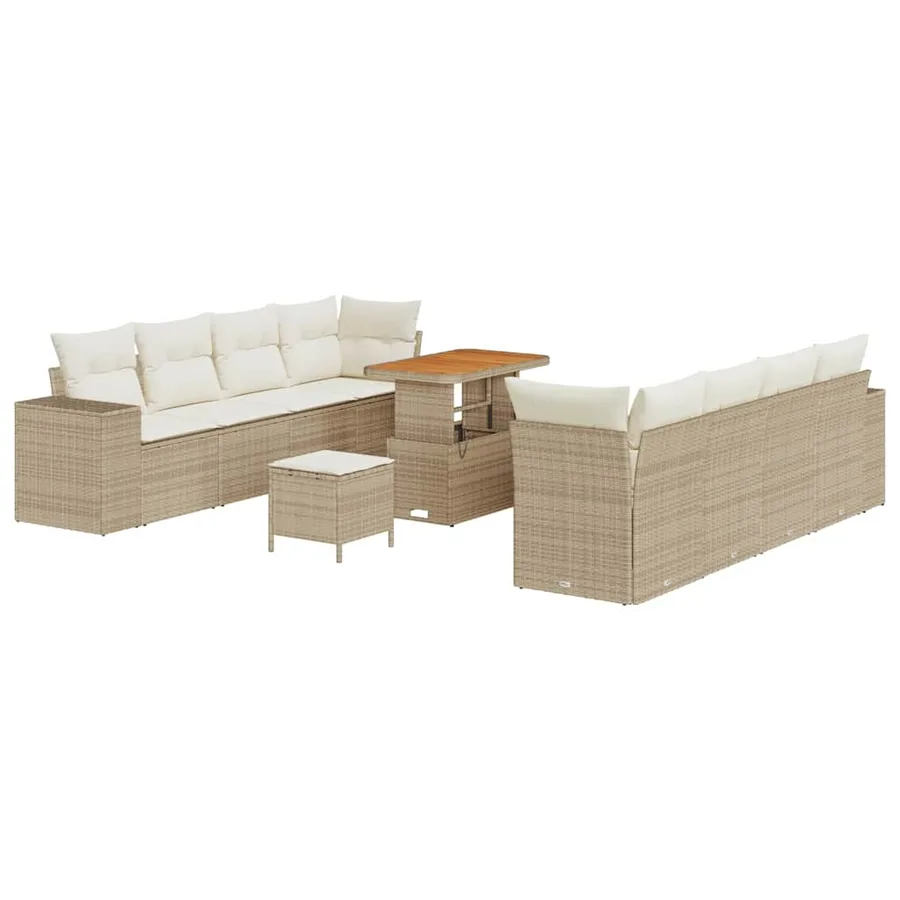 Ensemble de canapé de jardin 11 pcs Beige polyrotin - 2