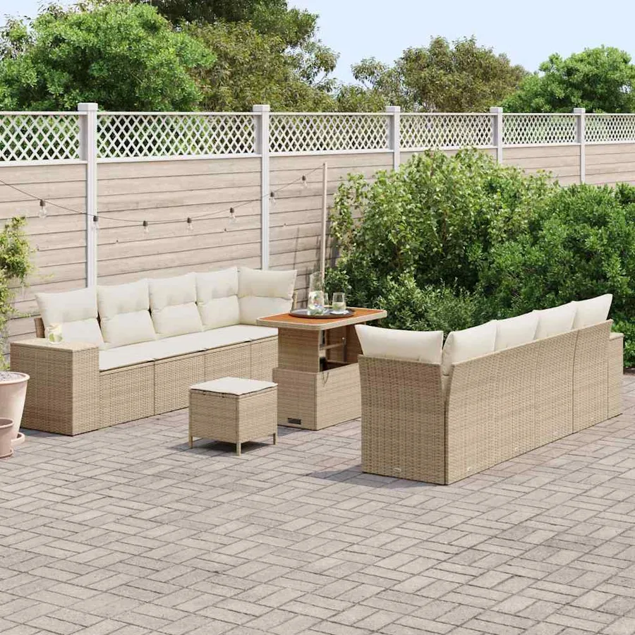 Ensemble de canapé de jardin 11 pcs Beige polyrotin - 3