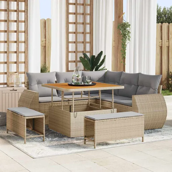 Ensemble de canapé de jardin 8 pcs Beige polyrotin