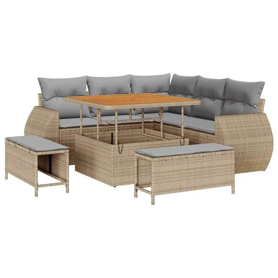Ensemble de canapé de jardin 8 pcs Beige polyrotin - 2