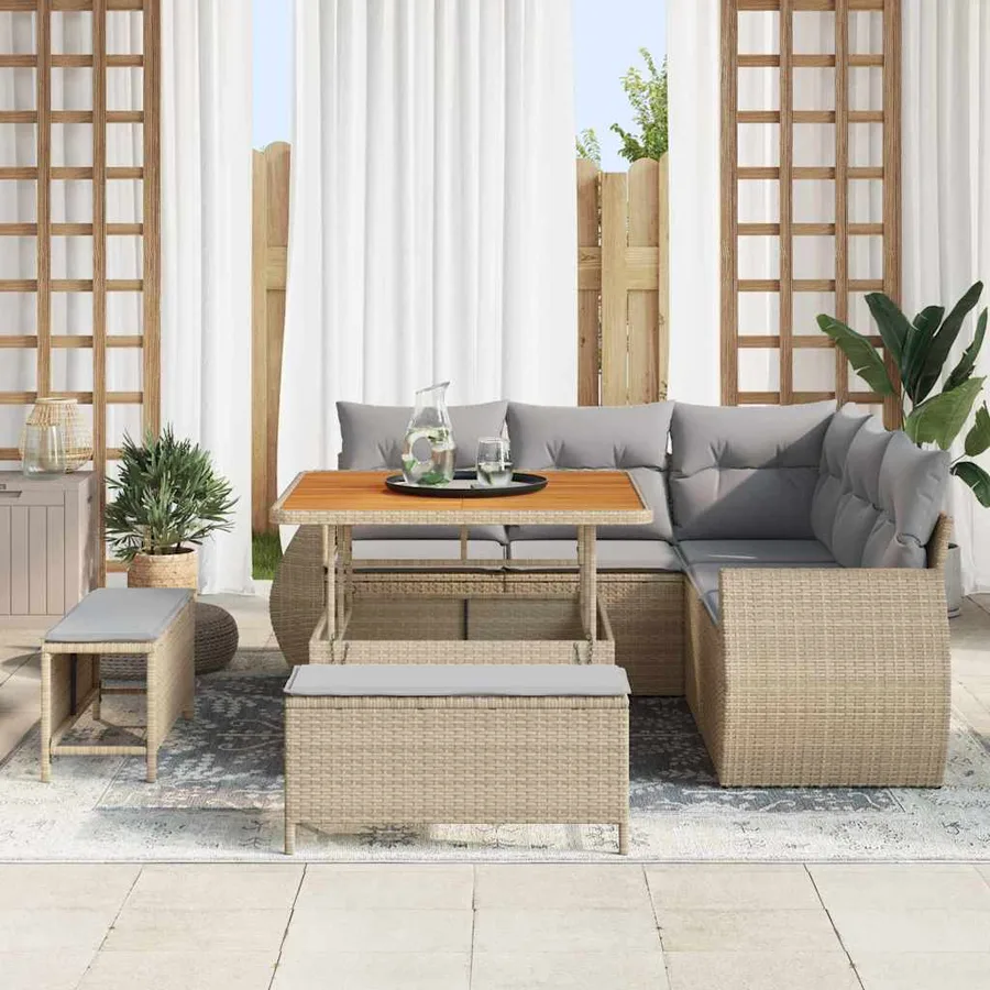 Ensemble de canapé de jardin 8 pcs Beige polyrotin - 3