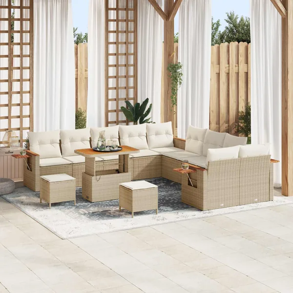 Ensemble de canapé de jardin 13 pcs Beige polyrotin