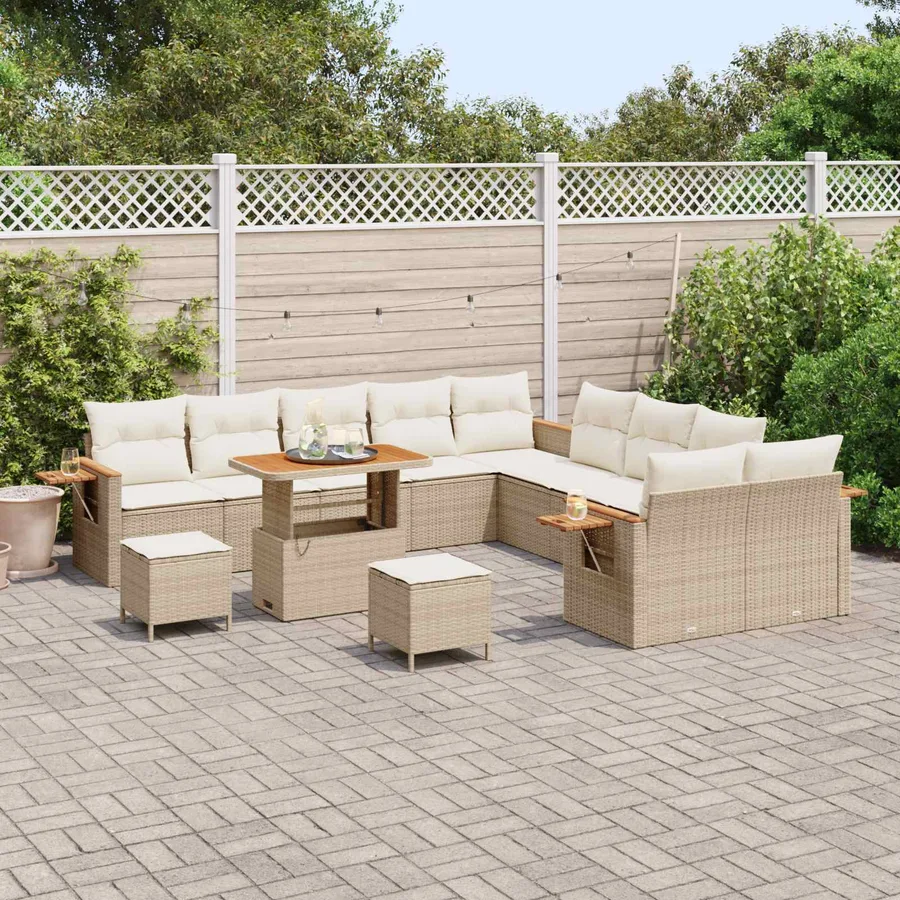Ensemble de canapé de jardin 13 pcs Beige polyrotin - 3