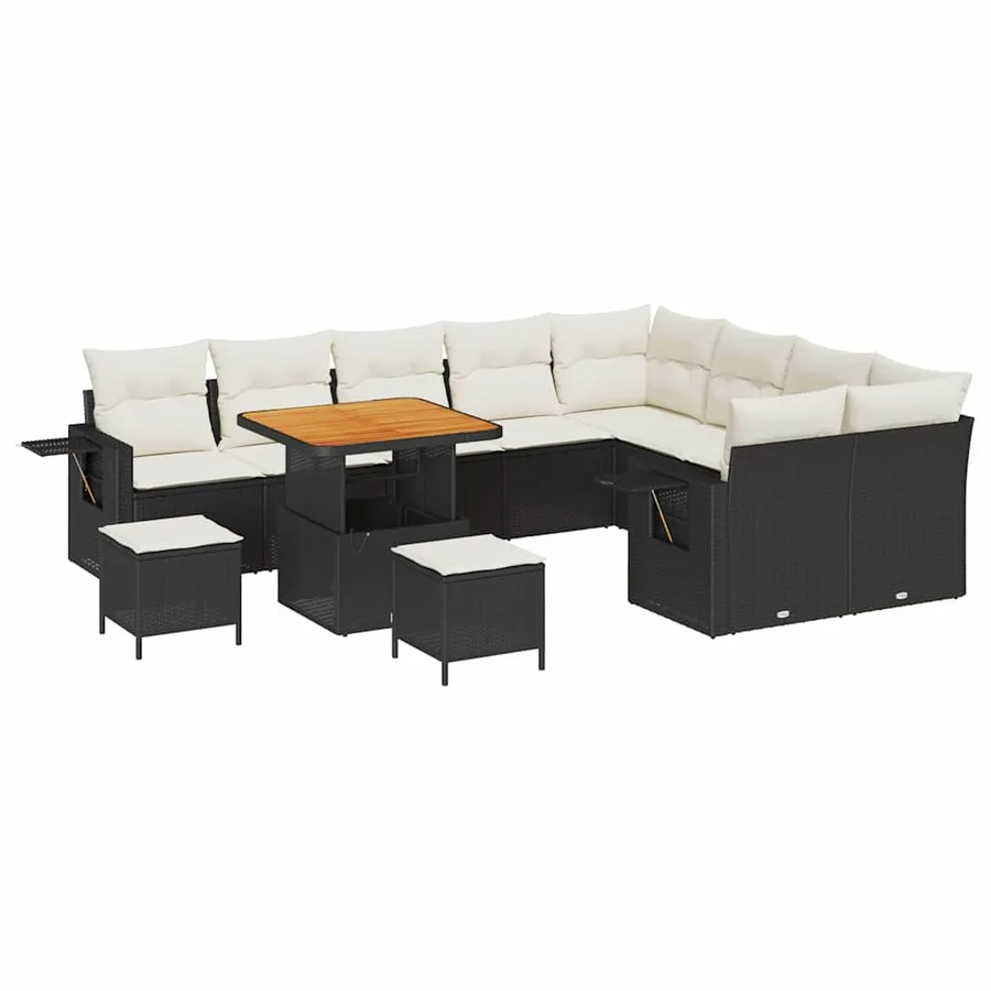 Ensemble de canapé de jardin 12 pcs Noir polyrotin - 2