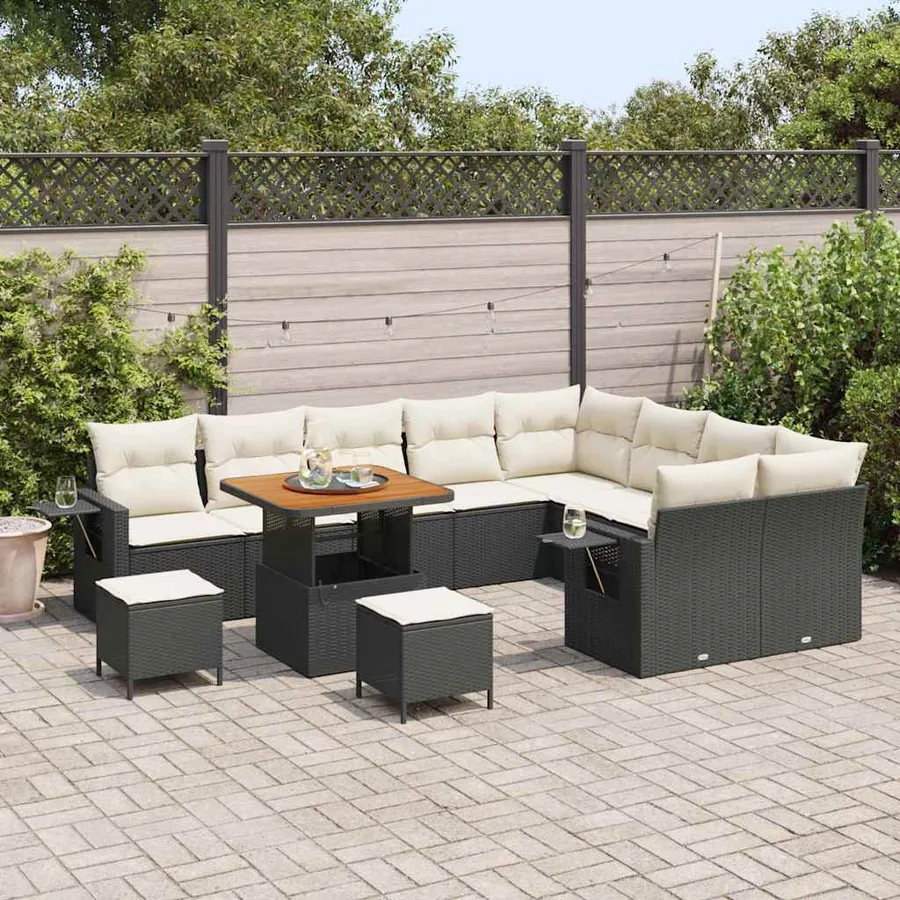 Ensemble de canapé de jardin 12 pcs Noir polyrotin - 3