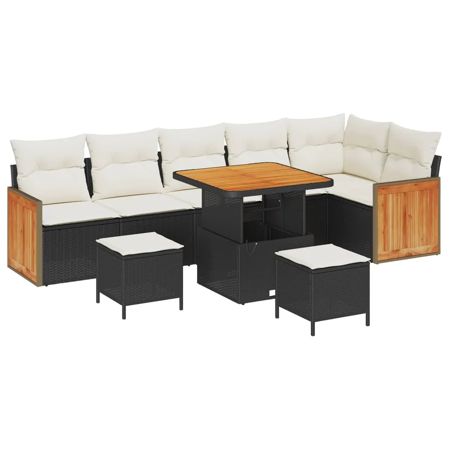 Ensemble de canapé de jardin avec coussin 9 pcs Noir et Crème - 2